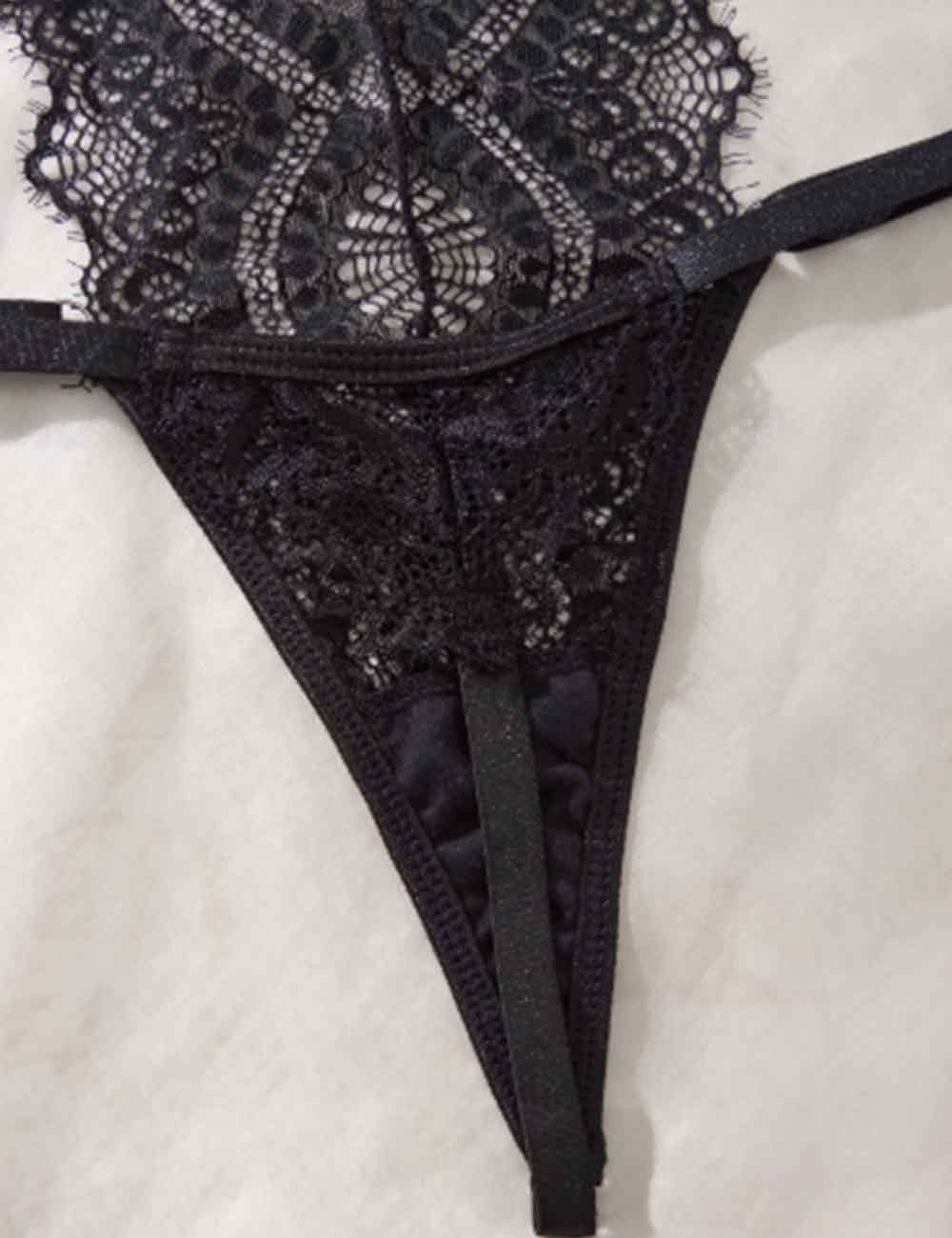 Ladies Sexy Lace Mesh See Through Thong Lingerie Teddy