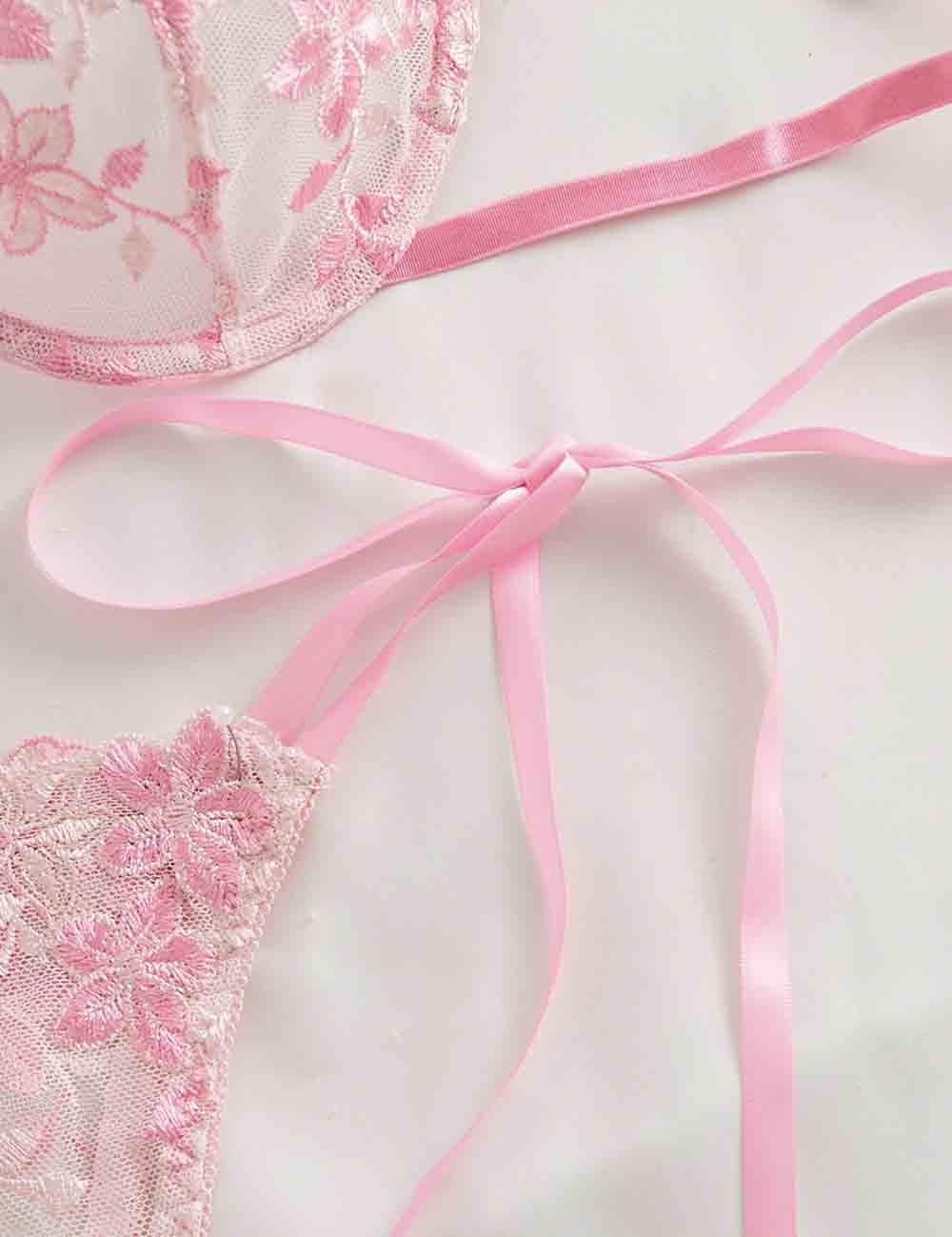 Ladies Floral Embroidery See Through 2PCS Lingerie Set 8XX0111