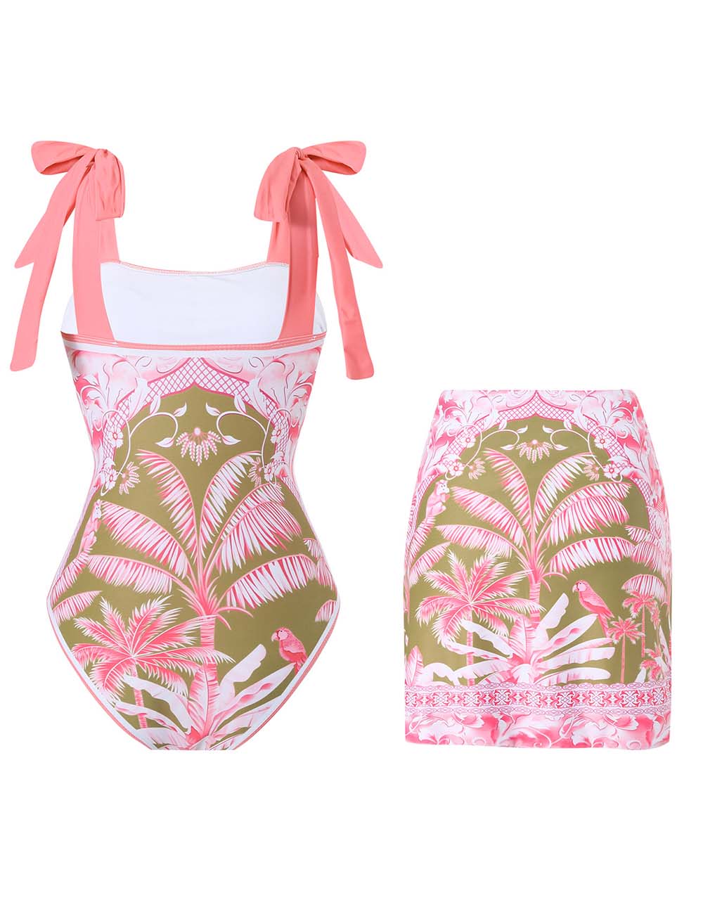 Ladies Tropical Print One Piece Swimsuit with Sarong
