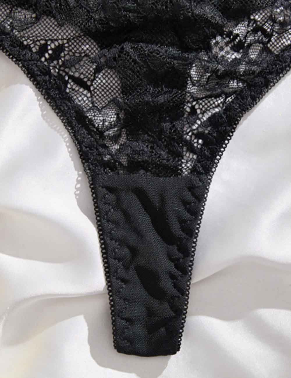 Ladies Sheer Mesh Scallop Hem Embroidery Lingerie Set