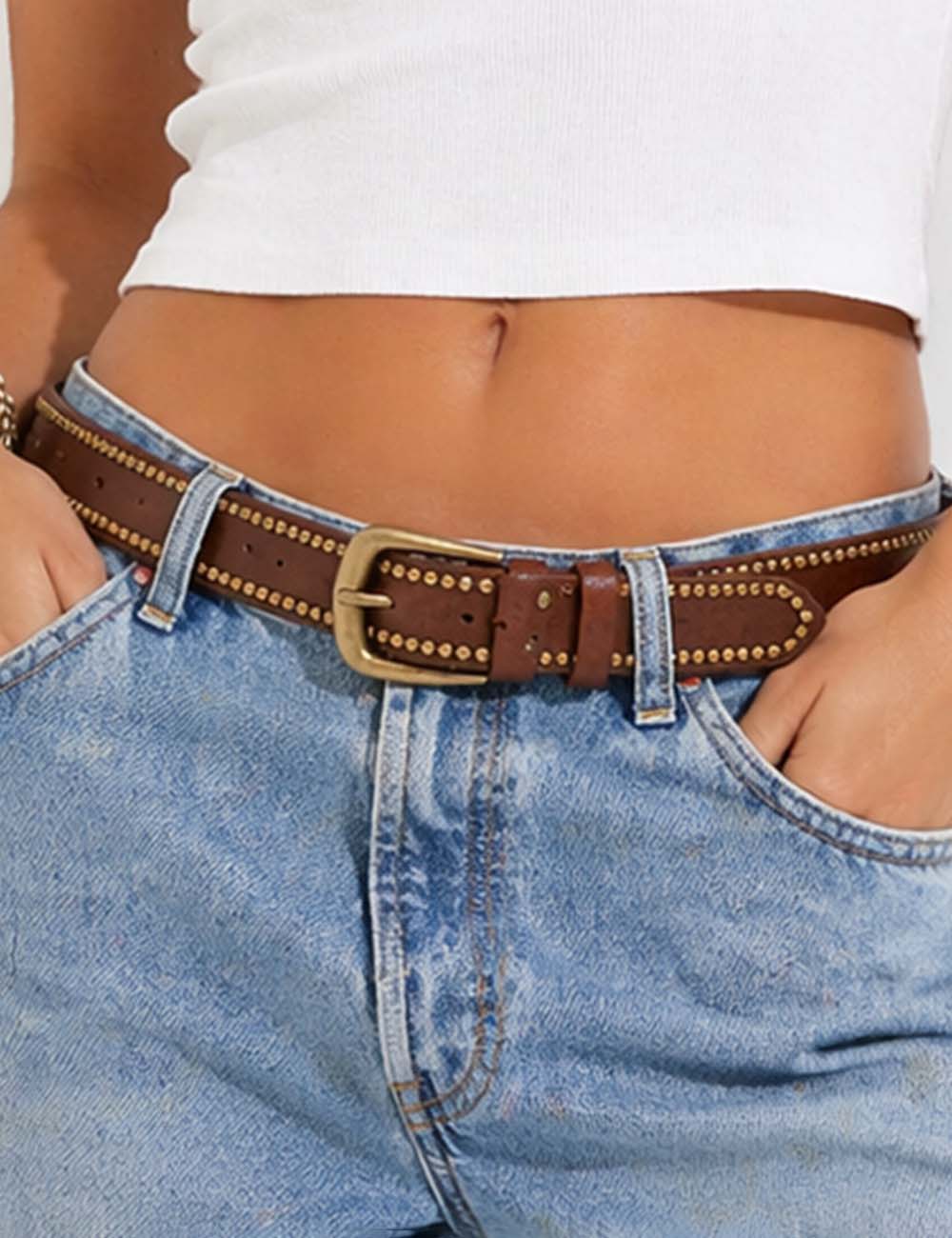 Ladies Faux Leather Studded Waist Belt