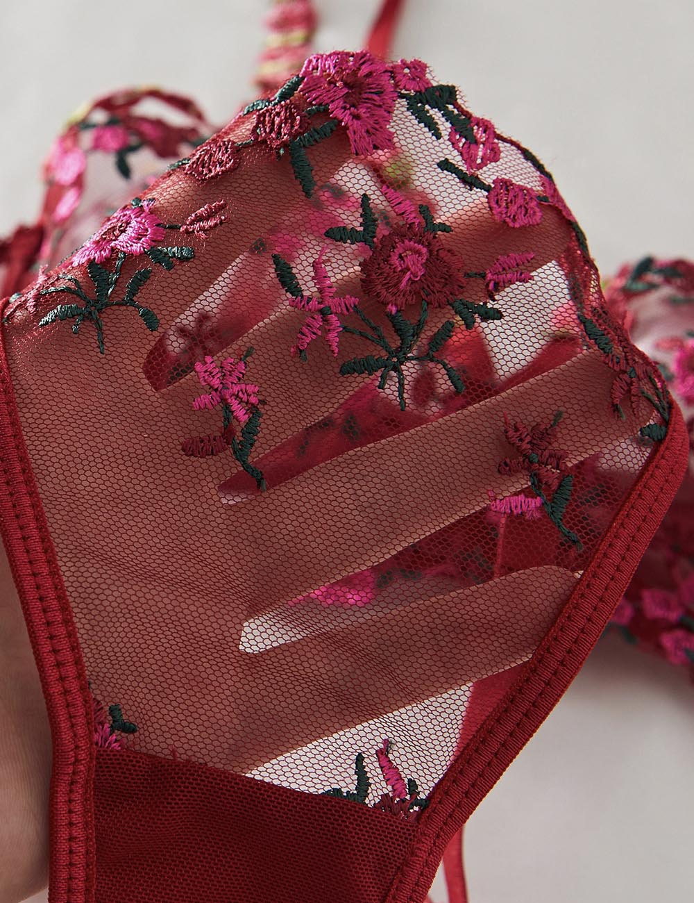 Ladies Floral Embroidery See Through 3PCS Lingerie Set 8XX0170