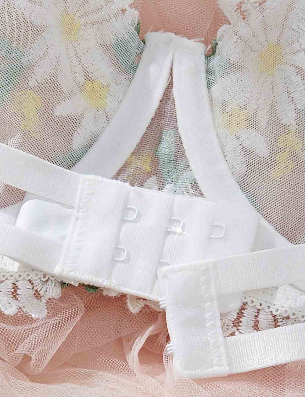 Ladies Floral Embroidery See Through 2PCS Lingerie Set 8XY0132