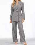 Ladies Double Breasted Striped Blazer & Wide Leg Pants Matching Set