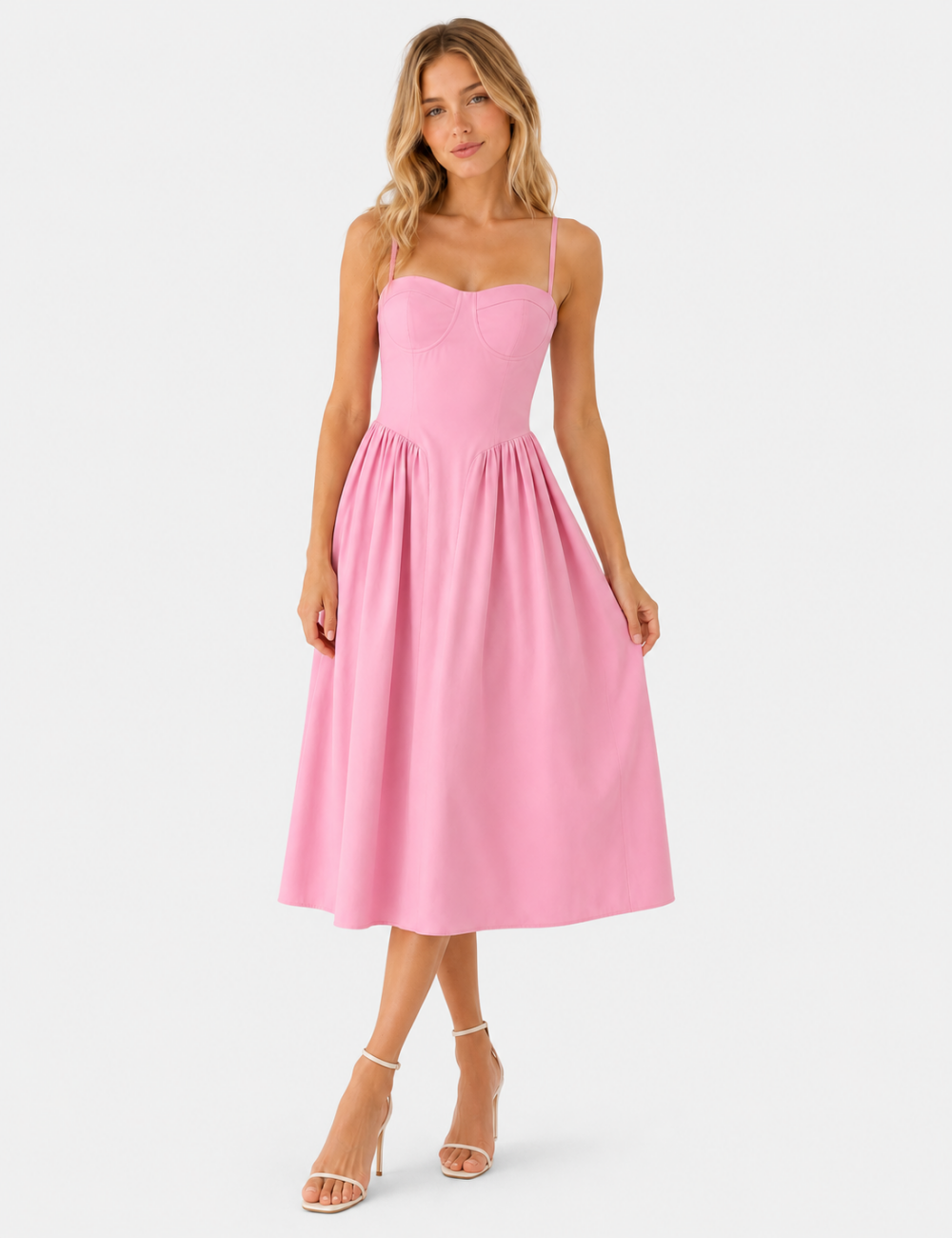 Ladies Chic Sweetheart Neck Corset Spaghetti Strap Midi Dress