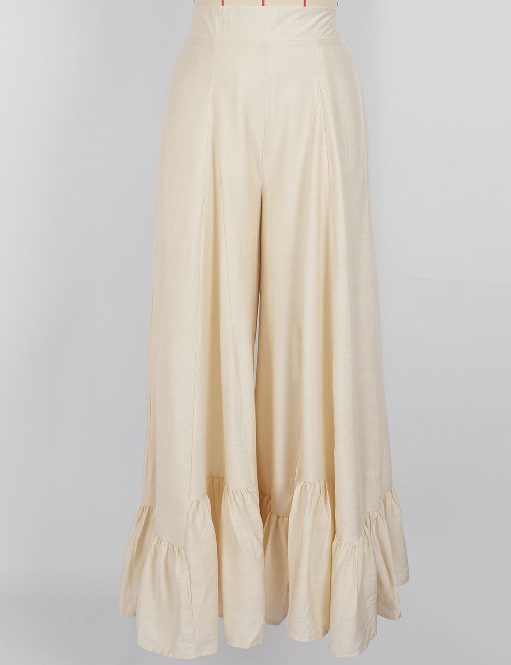 Ladies Elastic Waist Ruffle Wide Leg Pants