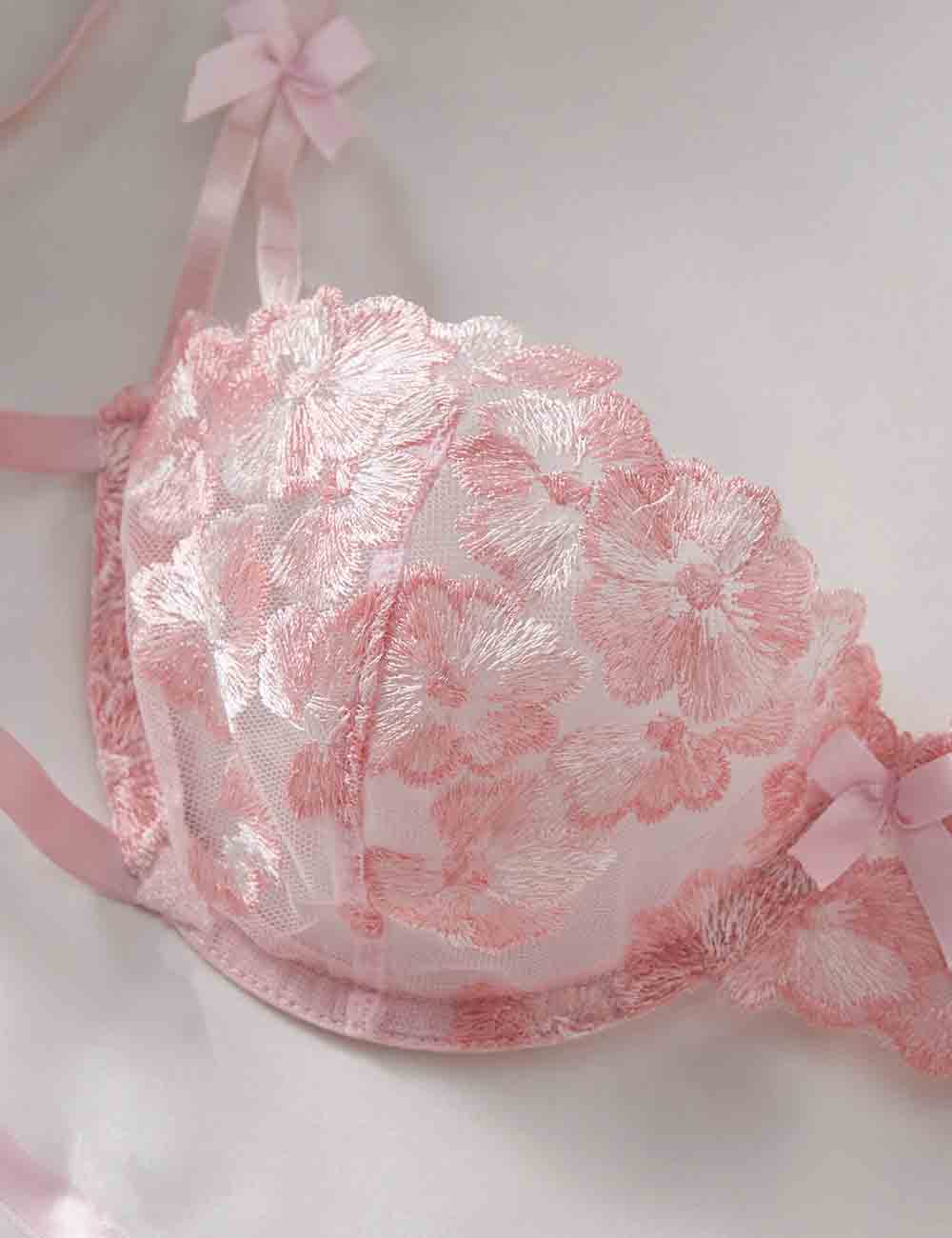 Ladies Floral Embroidery See Through 2PCS Lingerie Set 8XX0110