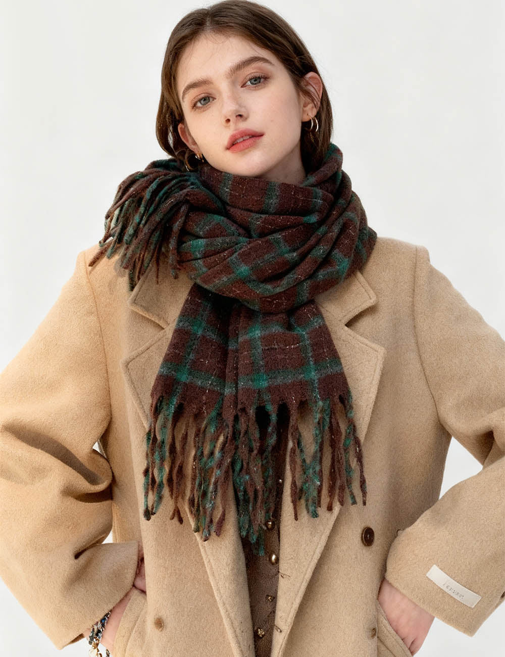Ladies Christmas Vintage Plaid Tassel Holiday Knit Scarf