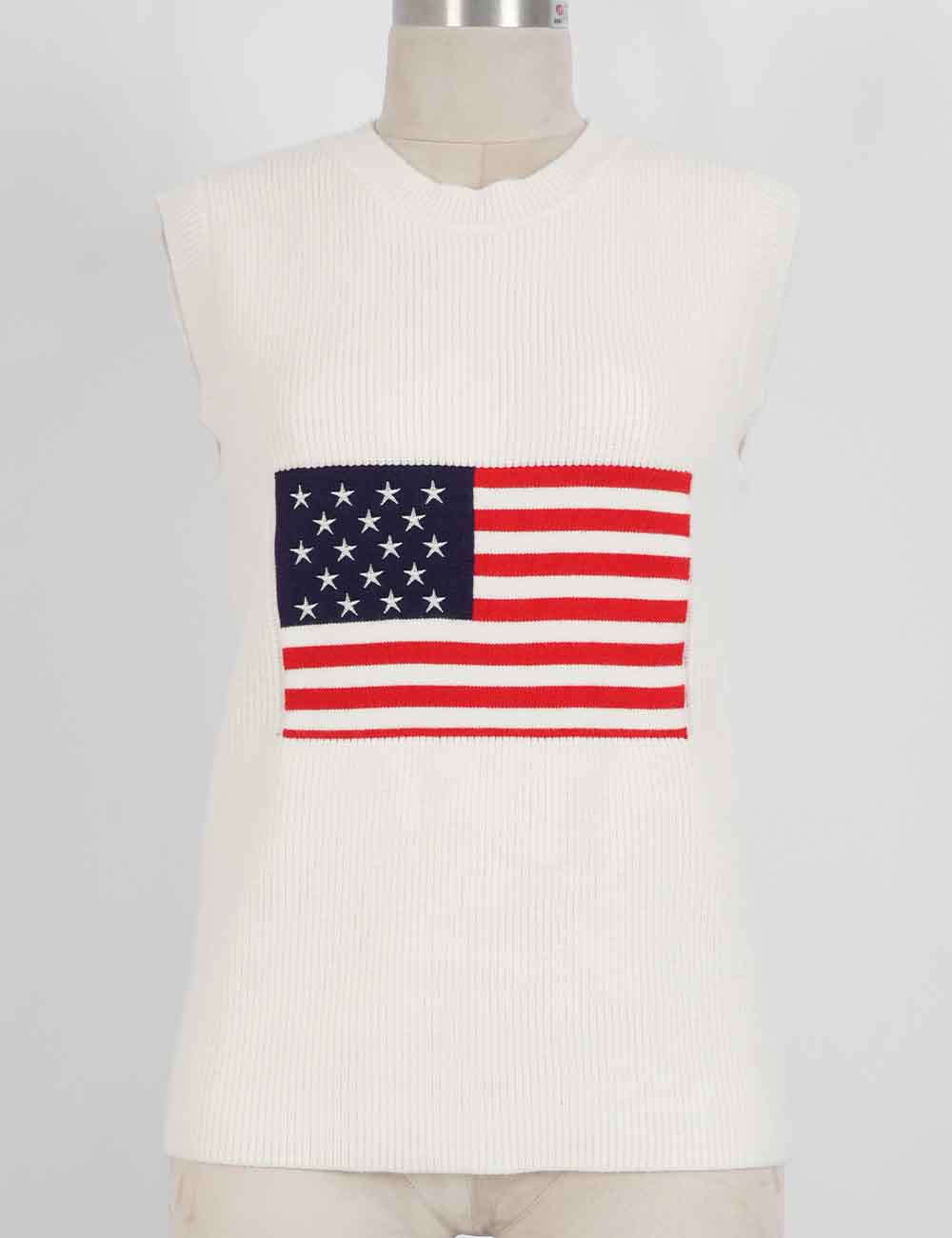 Ladies Flag Pattern Sleeveless July 4th Knit Sweater Vest