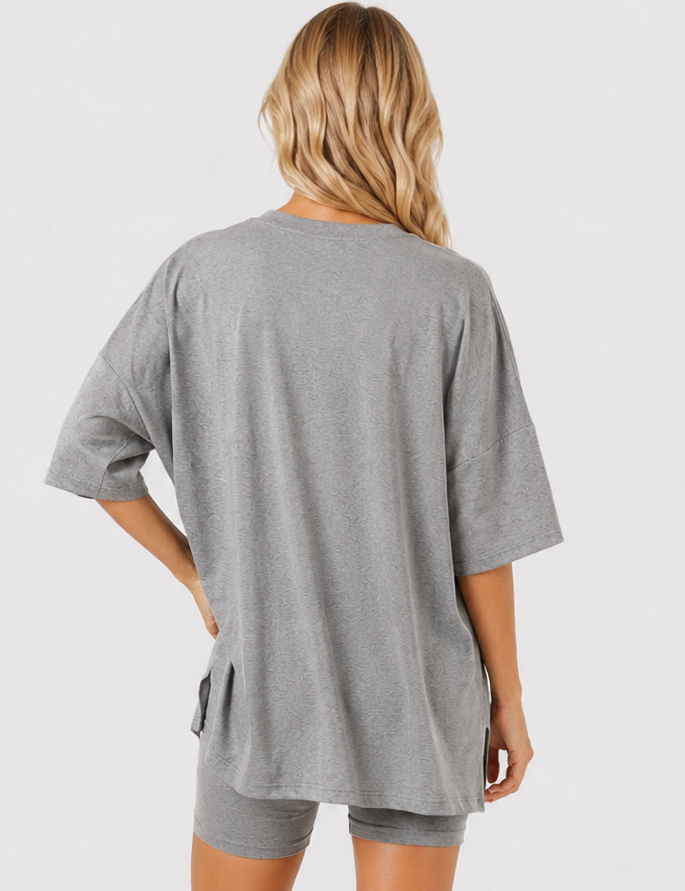 Ladies Solid Loungewear Outfits Loose Top & Slim Shorts Set
