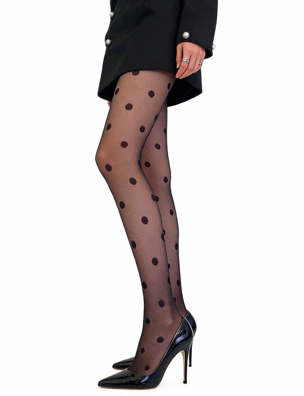 Ladies Polka Dot See Sheer Non-Fleece Lined Pantyhose