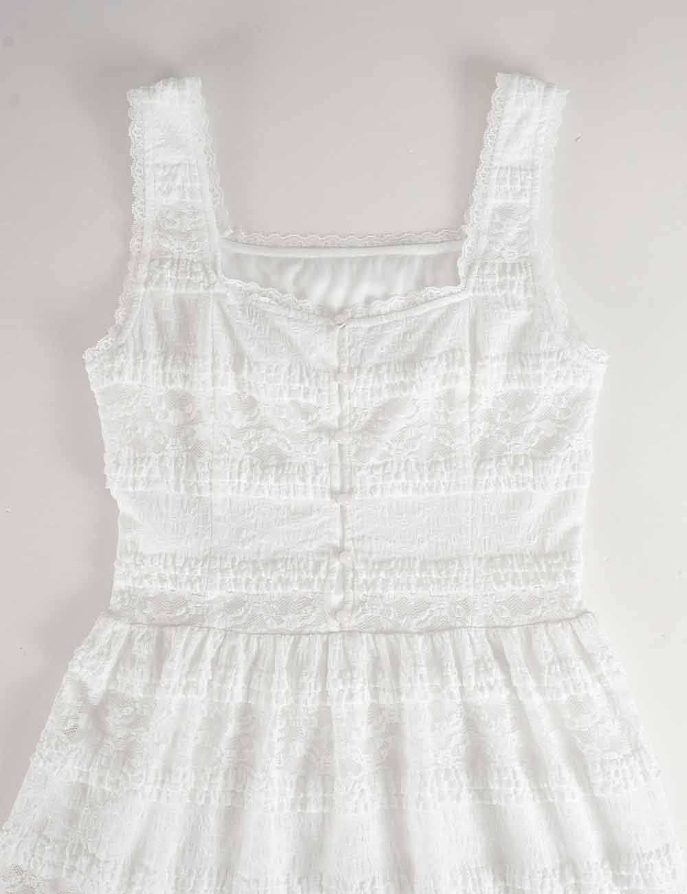 Ladies Romantic Floral Lace Button Front Mini Dress