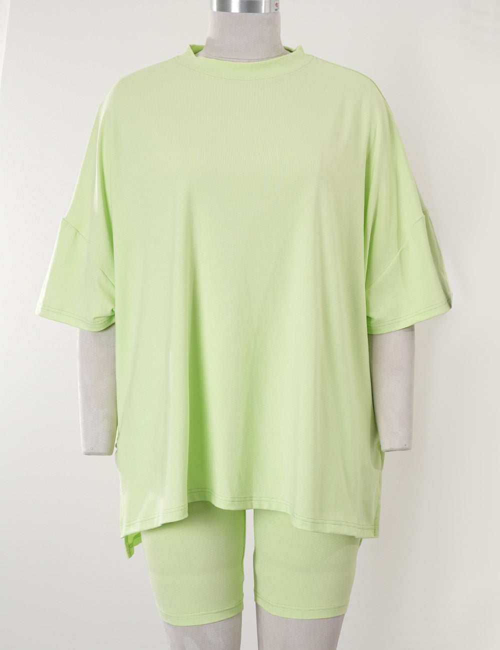 Ladies Solid Loungewear Outfits Loose Top & Slim Shorts Set