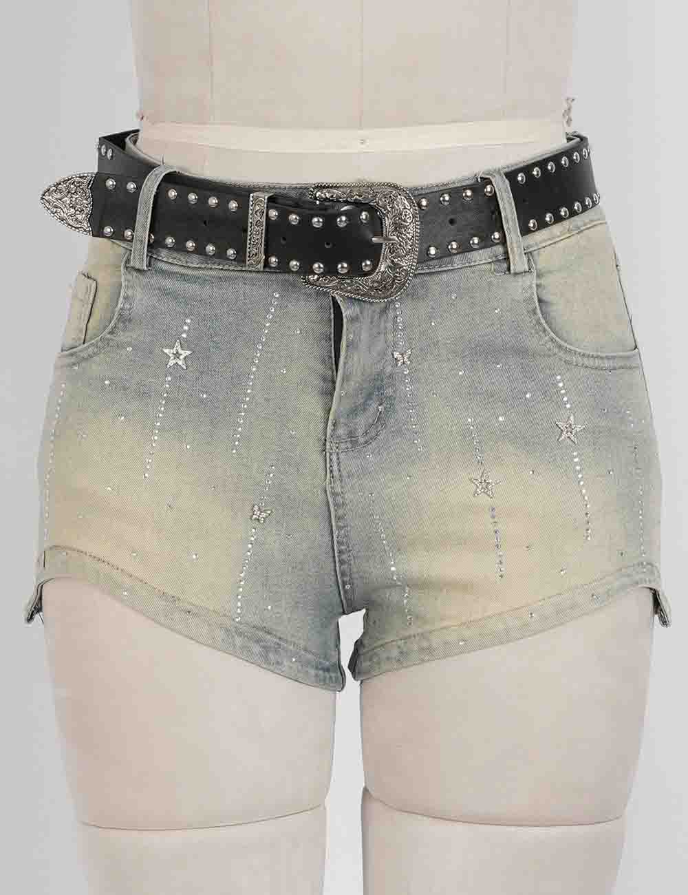 Ladies Rhinestone Star Denim Shorts