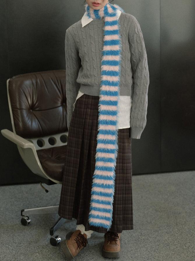 SWEETKAMA Ladies Soft Faux Mink Feel Stripe Scarf YW039