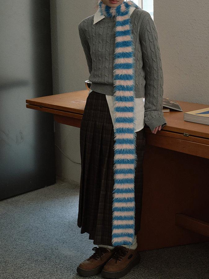 SWEETKAMA Ladies Soft Faux Mink Feel Stripe Scarf YW039