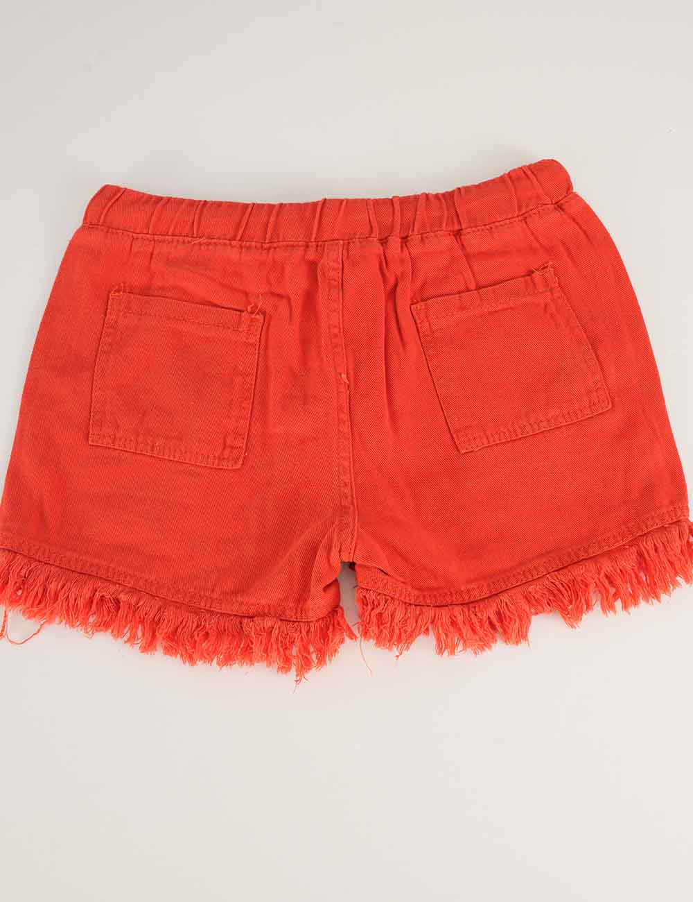 Ladies Solid Color Drawstring Waist Frayed Hem Denim Shorts