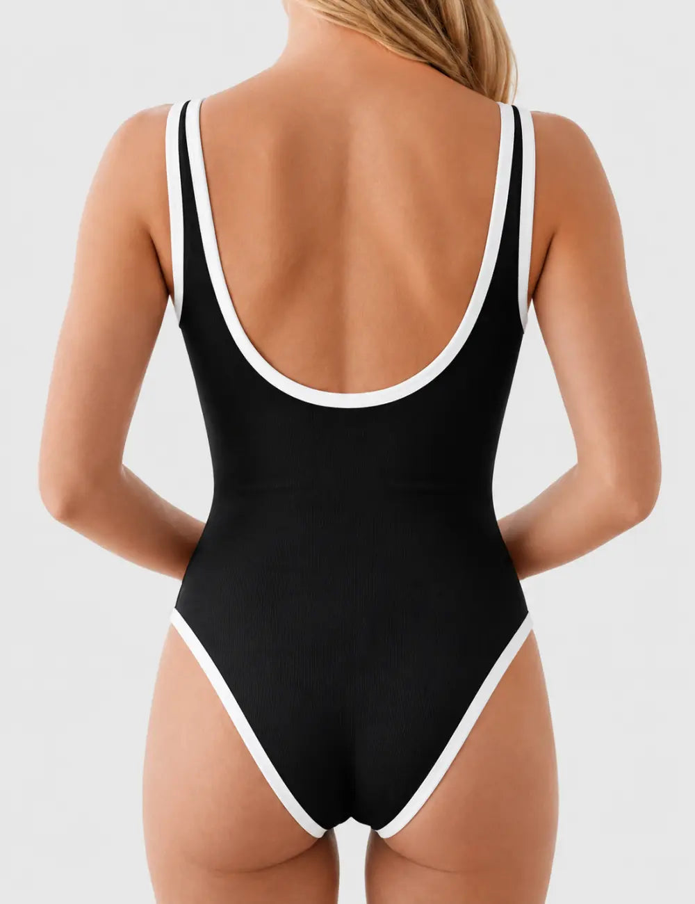 Ladies Contrast Trim Front Button Accent One Piece Swimsuit
