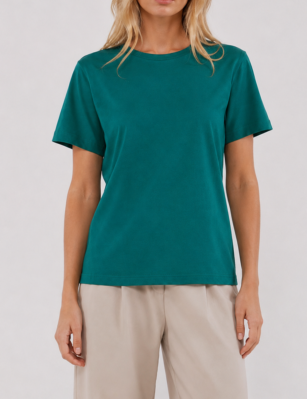 Ladies Casual Solid Round Neck Short Sleeves Basic T-Shirt