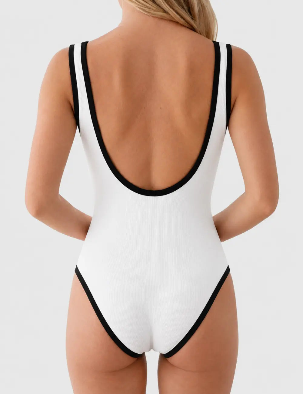 Ladies Contrast Trim Front Button Accent One Piece Swimsuit