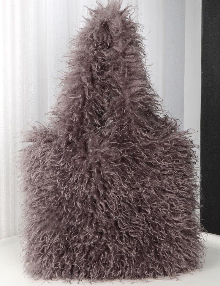Ladies Faux Mongolian Fur Looking Tote Bag SKAB4092