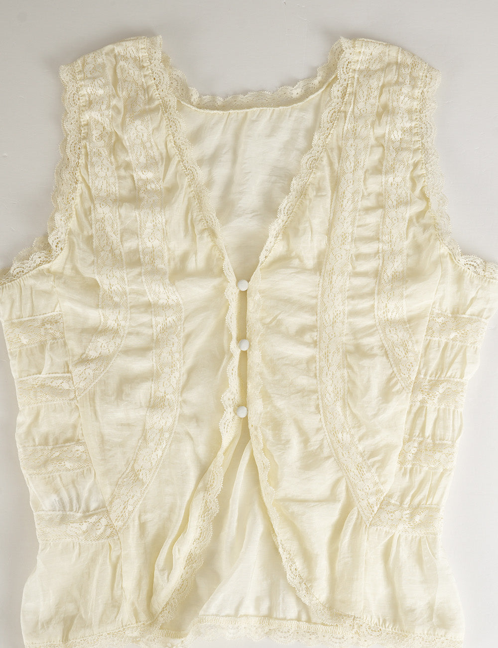Ladies Ruched Lace Trim V-Neck Sleeveless Top