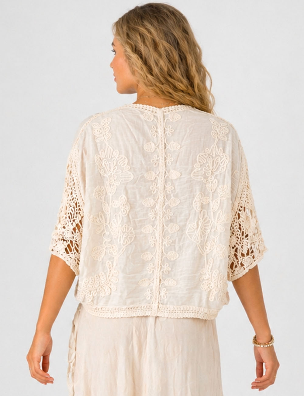 Ladies Boho Embroidery Crochet Knit Kimono Sleeves Cardigan