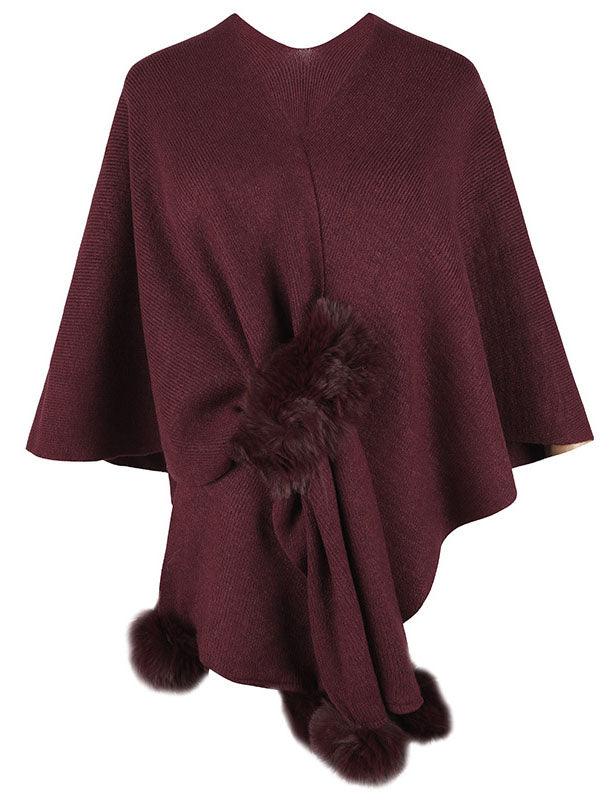 SWEETKAMA Ladies Solid Color Scarf with Faux Mink Knit Shawl SKT4797