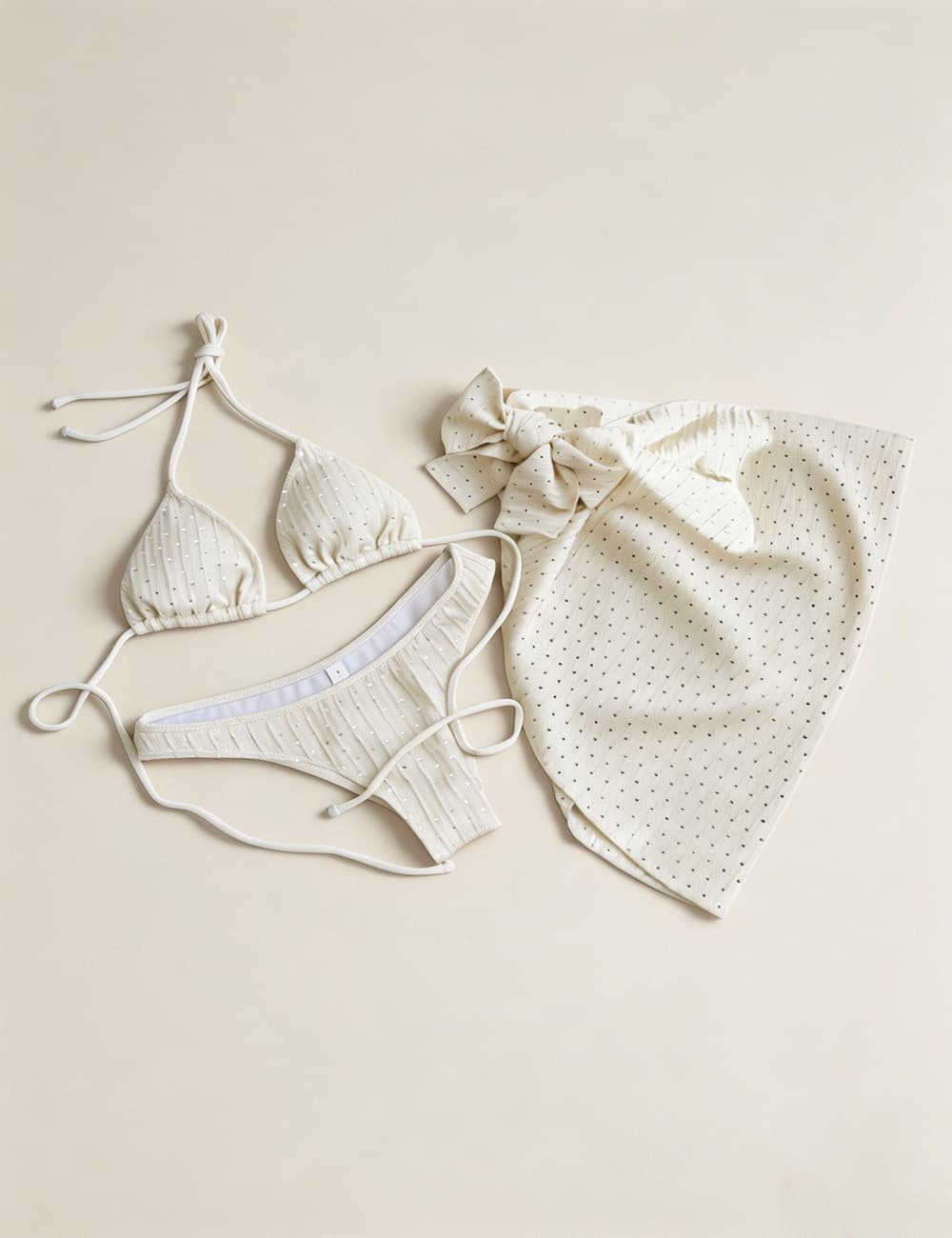 Ladies Solid Color Halter Triangle Bikini Set with Cover Up