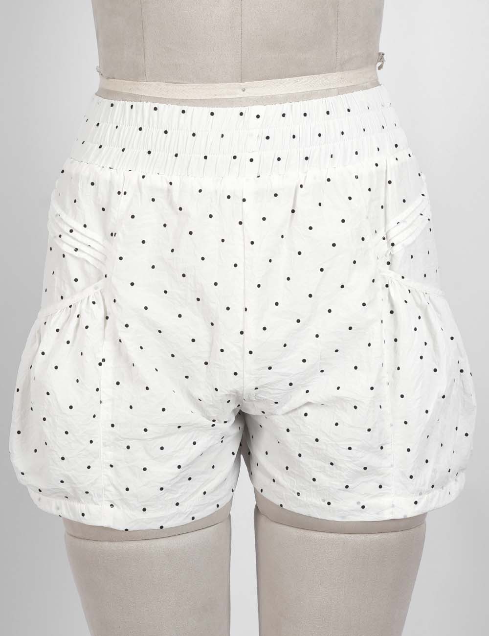 Ladies Polka Dot Elastic Waist Pleated Gathered Bubble Shorts