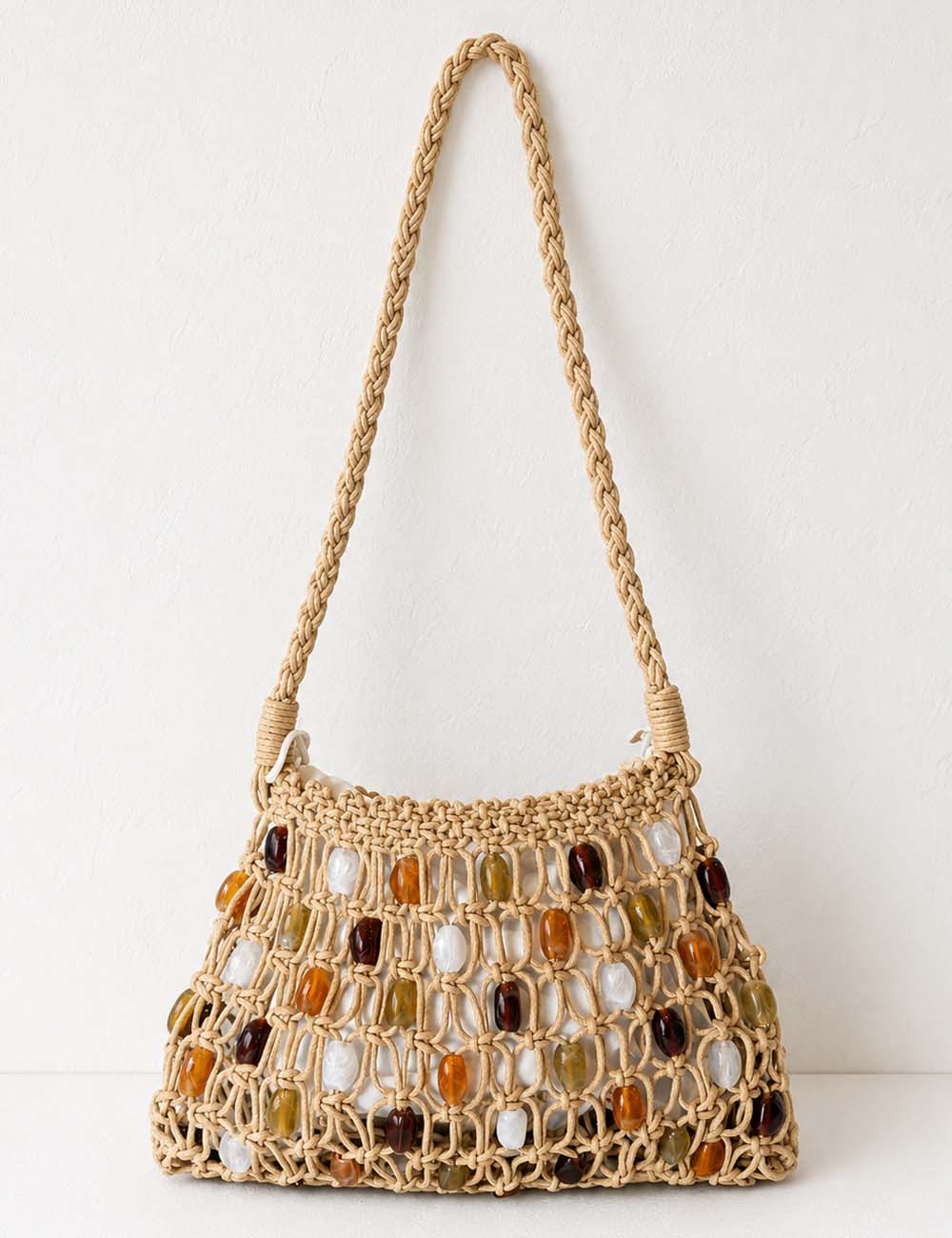 Ladies Beaded Crochet Woven Shoulder Tote Bag