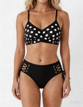 Ladies Polka Dot Print High Waist Lace-up Bikini Set