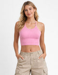 Ladies Casual Ribbed Scoop Neck Sleeveless Crop Cami Top