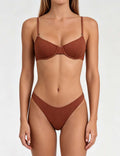 Ladies Solid Color Ribbed Underwire 2 Piece Bikini Set