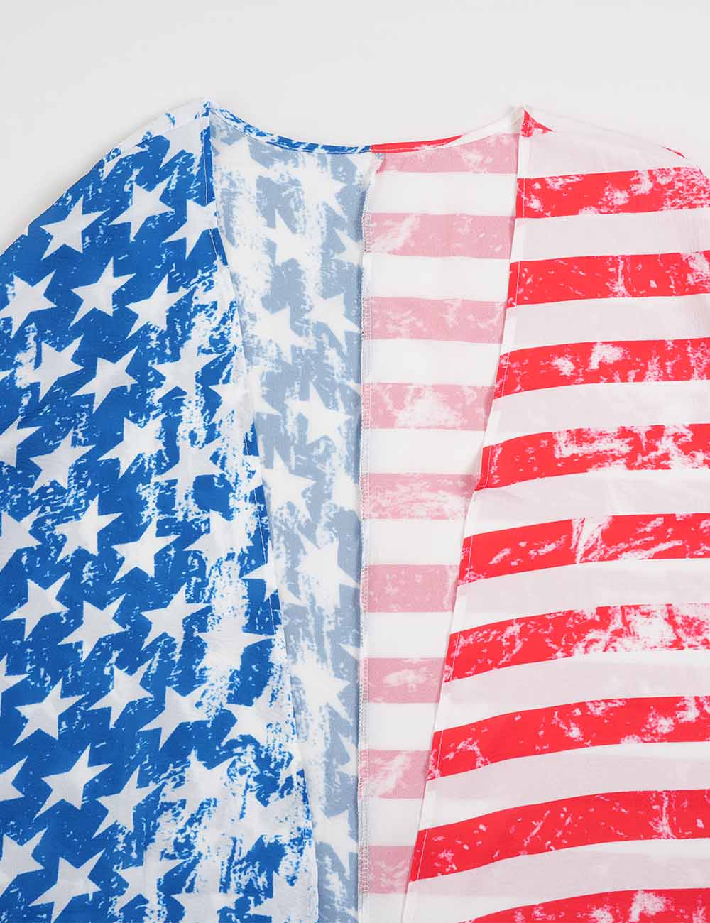 Ladies 4th of July Striped Star Print Kimono Sleeves Beach Cover Up