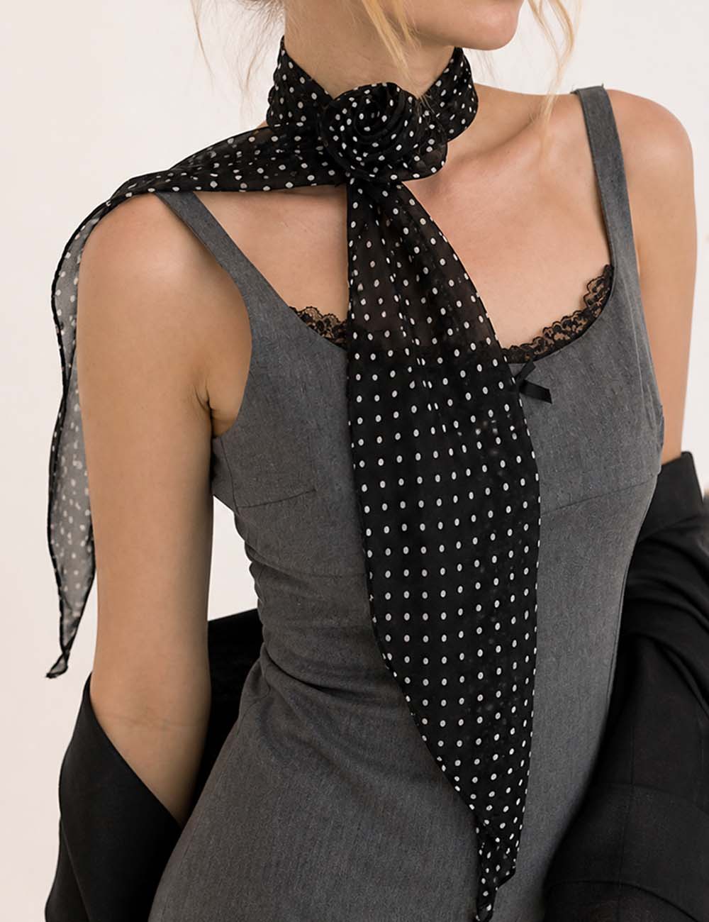 Ladies Chic Polka Dot Detachable Rose Chiffon Scarf