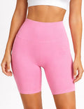 Ladies Seamless Ribbed Knit Elastic Waist Biker Shorts