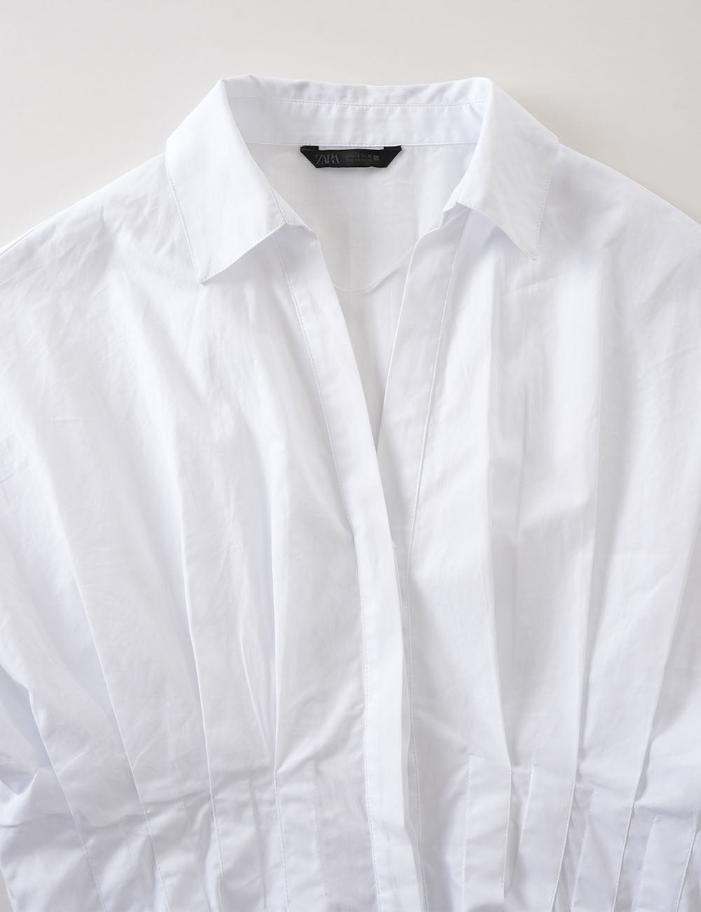 Ladies Chic Pleated Waist Shirt Collar Short Sleeves Blouse