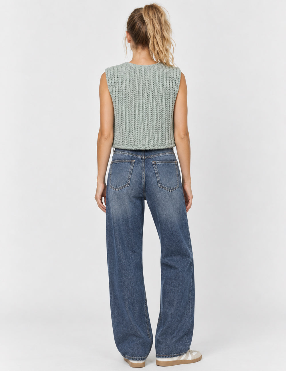 Ladies Solid Color Sleeveless Open Knit Sweater Vest
