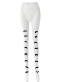 Ladies Punk Bowknot Stockings Color Block Pantyhose SKASC4114