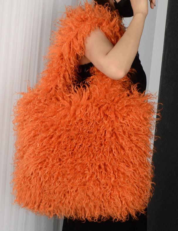 Ladies Faux Mongolian Fur Looking Tote Bag SKAB4092