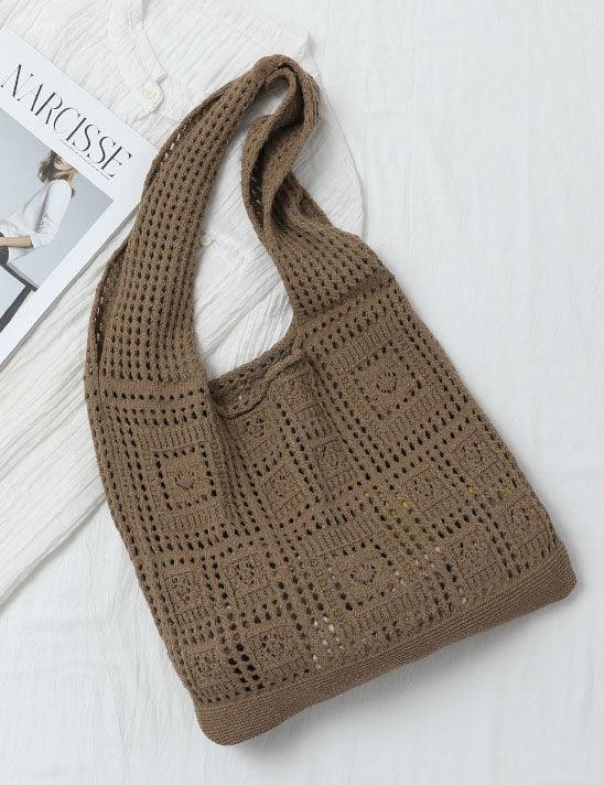 Ladies Square Knit Solid Color Tote Bag SKAB4110