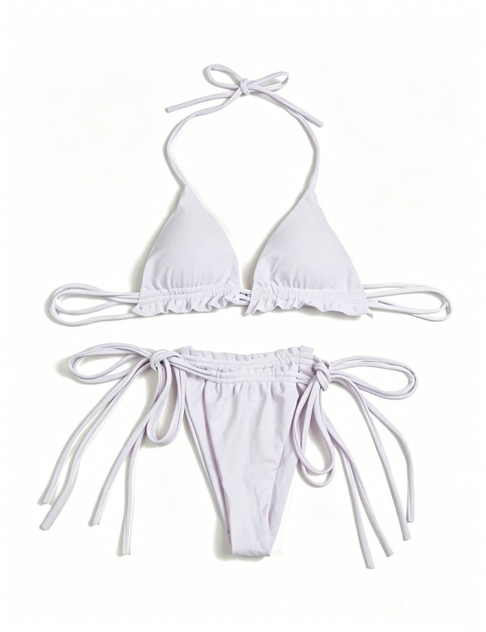 Ladies Ruffle Trim Tie Side Triangle Bikini Set