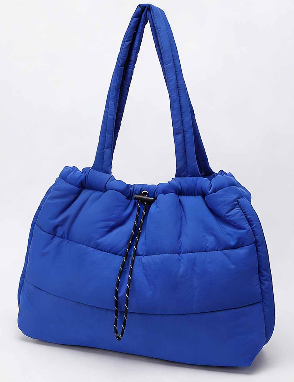 Ladies Drawstring Puffy Quilted Padded Nylon Shoulder Tote Bag