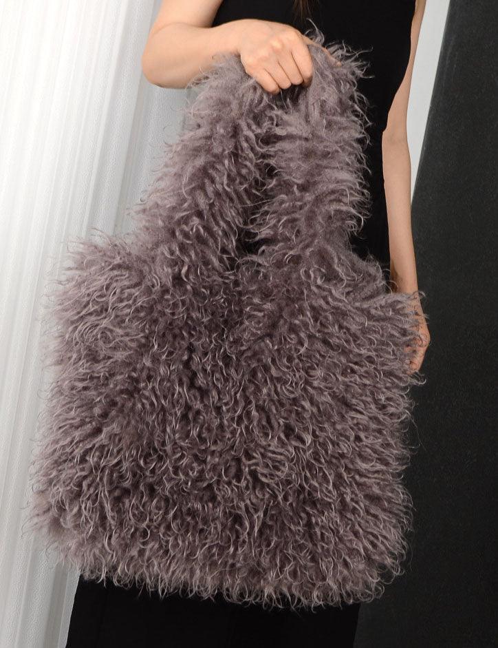 Ladies Faux Mongolian Fur Looking Tote Bag SKAB4092