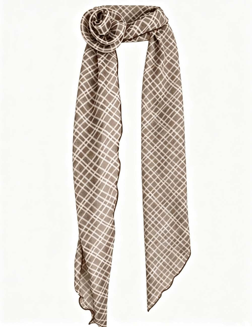 Ladies Plaid Detachable 3D Floral Chiffon Neck Scarf