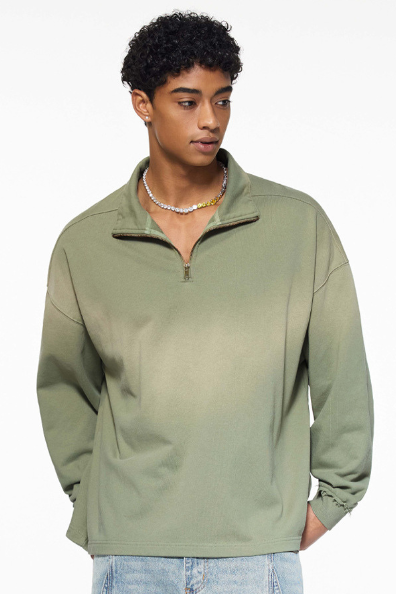 Men's Fall Clothing 465g Mock Neck Patch Raw Sweatshirt