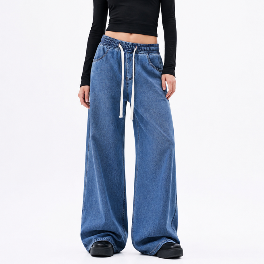 Women's Drawstring Waist Wide Leg Jeans