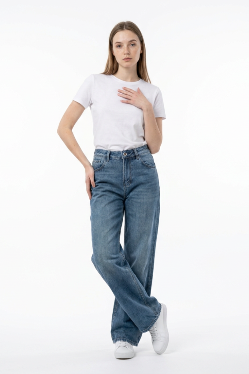 Women's Vintage Wash High Waist Straight Leg Jeans