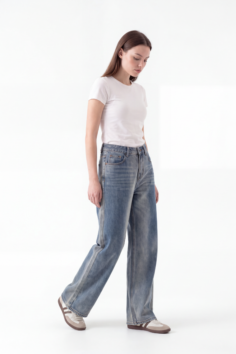 Women's High Waist Gradient Blue Wide Leg Jeans